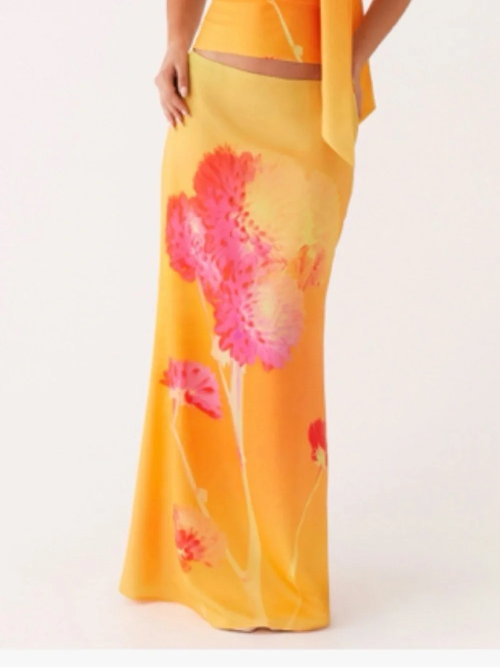 Peppermayo Yellow Orange Floral Maxi Skirt with Pink Print - Picture 1 of 6